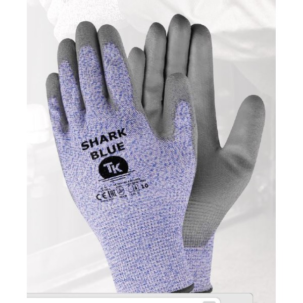 Manusi de protectie TK Shark Blue, anti cut din poliuretan, manseta elastica